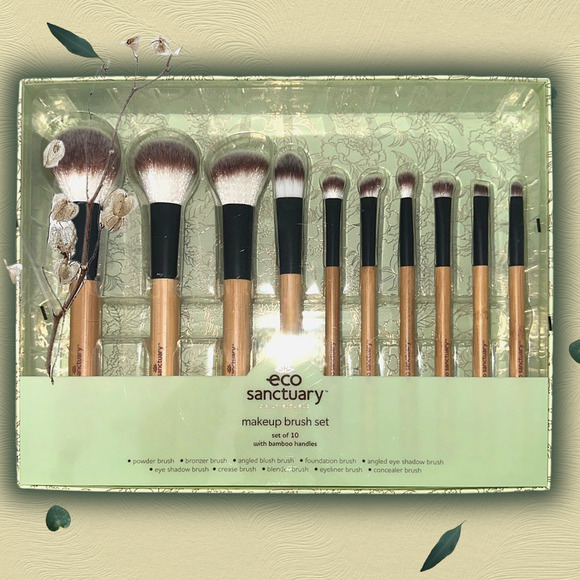 Eco Sanctuary Make Up Brush 10pc Set Bamboo Handles Powder Bronzer Concealer Eye - Picture 4 of 16